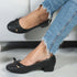 Women's Textured Round Toe Block Heel Pumps