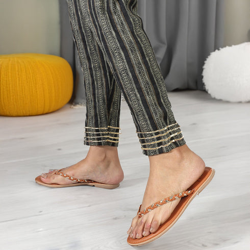 Women's Braided Detail Open Toe Flats