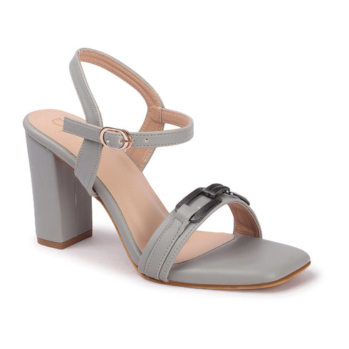 Women's Buckle Detail Square Toe Ankle Strap Block Heel Sandals