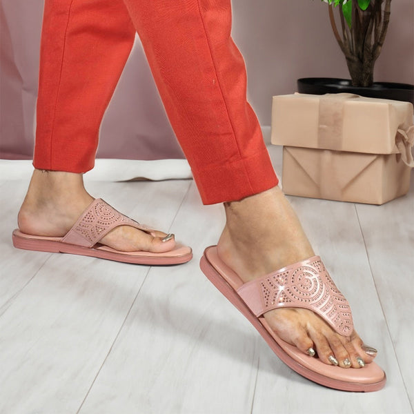 Women's Beautifully Embellished Wide Thong Strap Thong Sandals