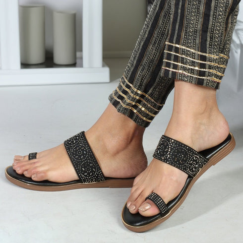 Women's Embellished Toe Ring Flat Sandals
