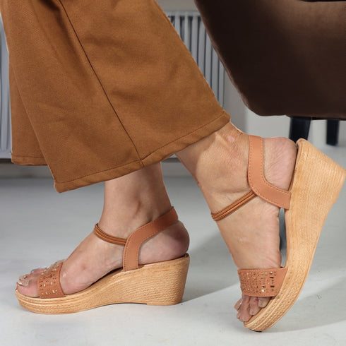 Women's Embellished Ankle Strap Wedge Sandals