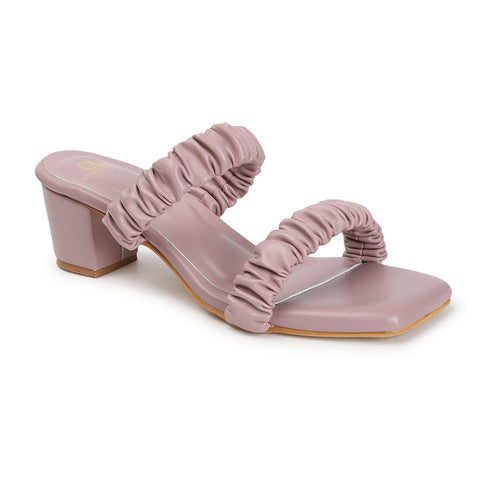 Women's Ruched Strap Square Toe Block Heel Sandal
