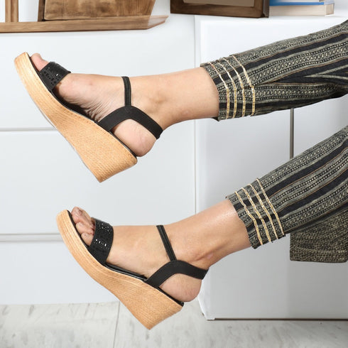 Women's Embellished Ankle Strap Wedge Sandals