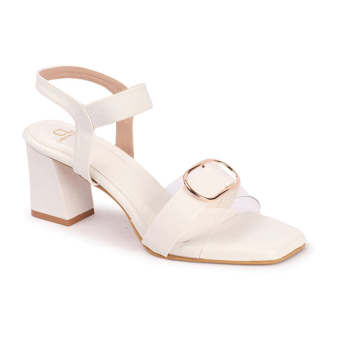 Women's Buckle Detail Square Toe Block Heel Sandals