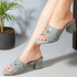 Women's Textured Square Toe Block Heel Sandal with Metal Detail