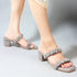 Women's Ruched Strap Square Toe Block Heel Sandal
