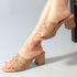 Women's Textured Square Toe Block Heel Sandal with Metal Detail