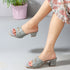 Women's Textured Square Toe Block Heel Sandal with Metal Detail