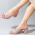 Women's Textured Square Toe Block Heel Sandal with Metal Detail