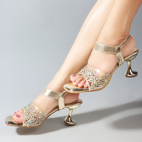 Women's Embellished Sculpted Heel Ankle Strap Sandals