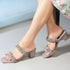 Women's Ruched Strap Square Toe Block Heel Sandal