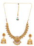 GoldPlated Red Kemp Studded Flower Temple Jewellery Set