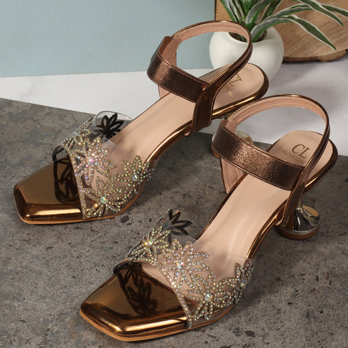 Women's Embellished Sculpted Heel Ankle Strap Sandals