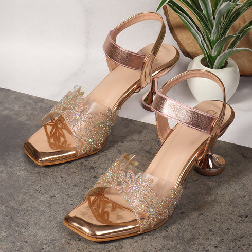 Women's Embellished Sculpted Heel Ankle Strap Sandals