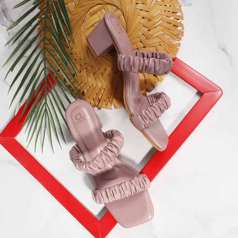 Women's Ruched Strap Square Toe Block Heel Sandal