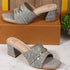 Women's Textured Square Toe Block Heel Sandal with Metal Detail