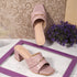 Women's Textured Square Toe Block Heel Sandal with Metal Detail