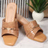 Women's Textured Square Toe Block Heel Sandal with Metal Detail