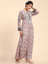 Noor Premium Printed PolySilk Chikankari Long gown for Women -Silver Floral Print