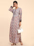 Noor Premium Printed PolySilk Chikankari Long gown for Women -Silver Floral Print