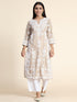 Aanchal in HOK Chikankari Long Kurti for Women Beige & White-2