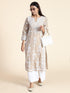 Aanchal in HOK Chikankari Long Kurti for Women Beige & White-2