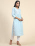 Chikankari Hand embroidery Round neck Dress with Pocket- Sky Blue