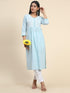Chikankari Hand embroidery Round neck Dress with Pocket- Sky Blue