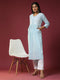 Chikankari Hand embroidery Round neck Dress with Pocket- Sky Blue