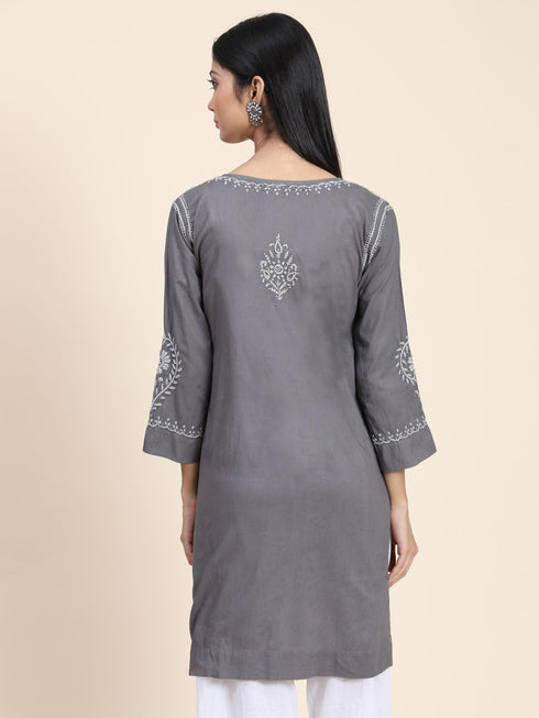 HOK Chikankari Short Tunic for Women -Grey