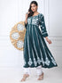 Noor Hand Embroidered Chikankari Long Gown for Women- GREEN