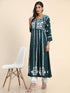 Noor Hand Embroidered Chikankari Long Gown for Women- GREEN
