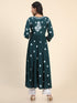 Noor Hand Embroidered Chikankari Long Gown for Women- GREEN