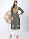 Noor Premium Printed PolySilk Chikankari Long Kurta for Women -Dark Floral Print