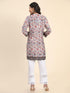 Noor Premium Printed PolySilk Long Chikankari Tunic for Women -Floral with Grey work