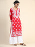 Samma Premium Hand Embroidery Chikankari Kurta in Modal Cotton- Red