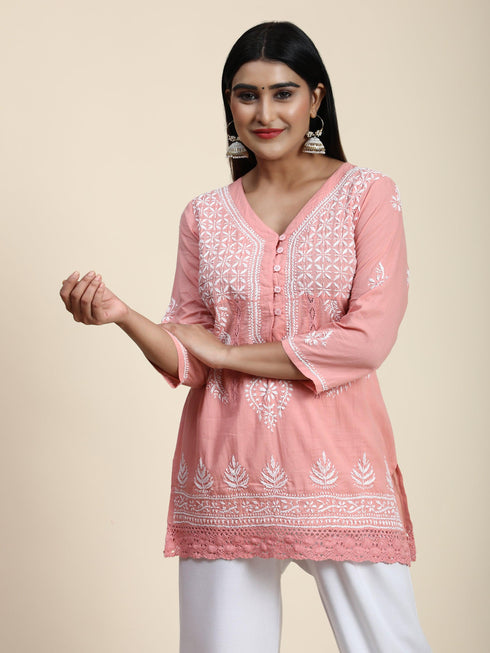 HOK chikankari Tunic for Women -Pink