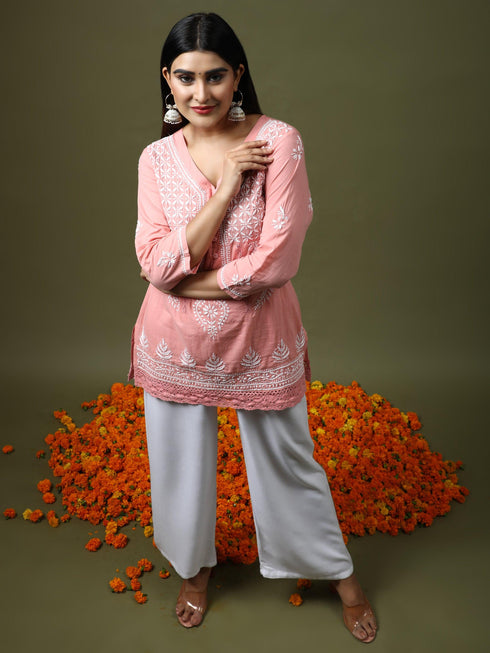 HOK chikankari Tunic for Women -Pink