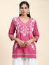 Hand Embroidery Chinakari Short Cotton Tunics- Pink