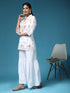 Hand Embroidery Chikankari Printed Short Cotton Tunics-White With Golden