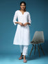 Chikankari Hand embroidery Anarkali Dress in Cotton White