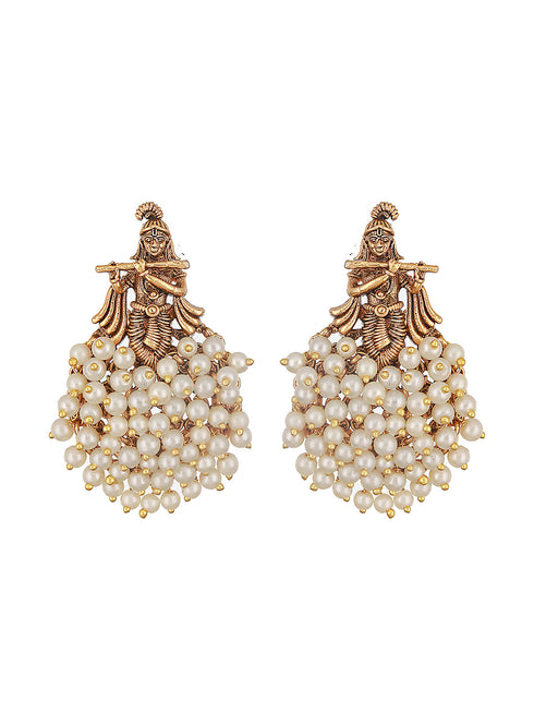 Gold Plated Pearl Beaded Shri Krishna Motif Designer Jewellery Set