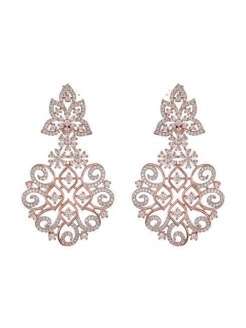 Rose Gold Plated AD Studded Luxe Chandelier Designer Earrings