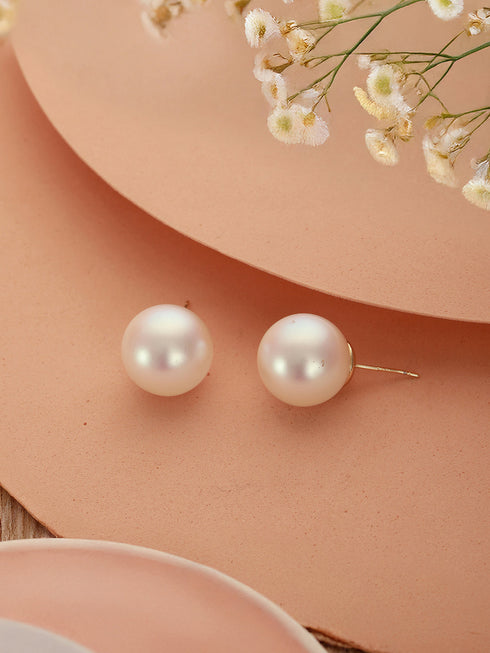 Anti-Tarnish Gold Toned Round Pearl Studds 16 mm Studds Earrings