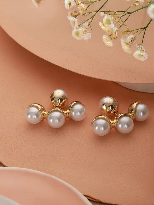 Anti-Tarnish Pearl Bunch Designer Double Sided Drop Studs Earrings