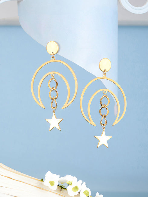 Anti-Tarnish Matt Gold Toned Chandelier Star Delicate drop earrings