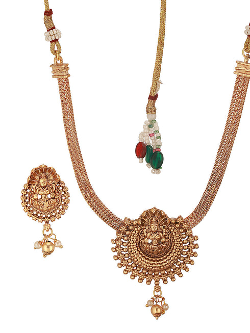 Gold Polish Flexible Brass Chain Minimal Temple Lakshmiji Jewellery Set