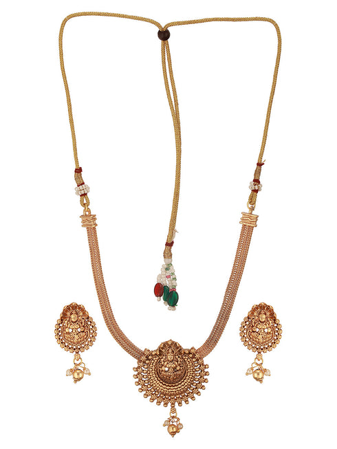 Gold Polish Flexible Brass Chain Minimal Temple Lakshmiji Jewellery Set
