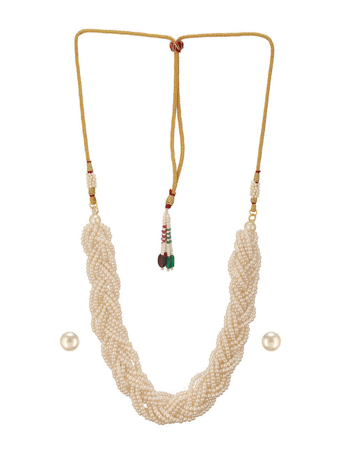 Multi Layered Pearls Braided Choker Jewelry Set